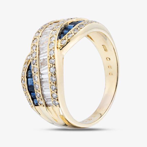 Pre-Owned 18ct Yellow Gold 0.66ct Sapphire & 1.20ct Diamond Multi Row Cross Over Dress Ring 43361198