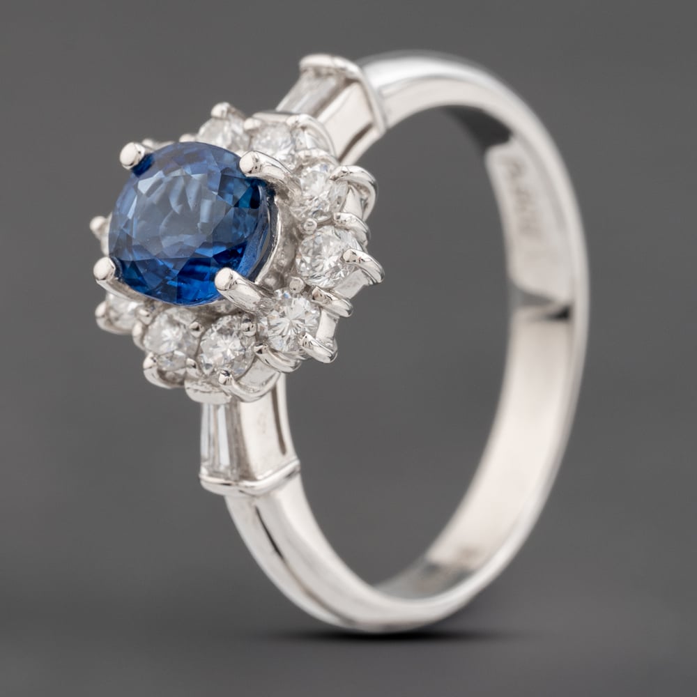 Pre-Owned Platinum 1.04ct Sapphire & 0.52ct Brilliant Cut Diamond Cluster Ring 43361205