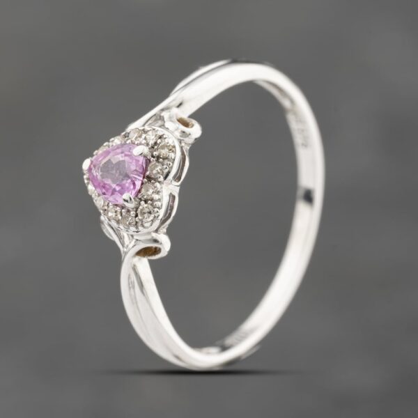 Pre-Owned 9ct White Gold Pink Sapphire & Diamond Heart Cluster Ring 43361209