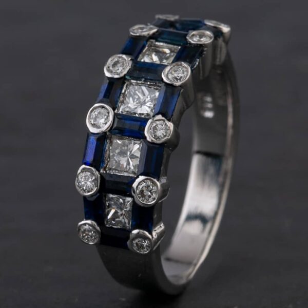 Pre-Owned 14ct White Gold 1.28ct Sapphire & 0.92ct Diamond Band Fancy Ring 4336151