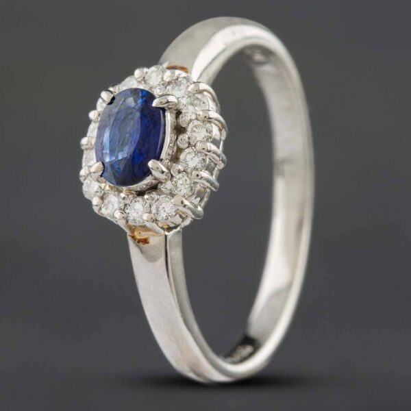 Pre-Owned Platinum 0.34ct Sapphire & 0.15ct Brilliant Cut Diamond Oval Cluster Ring 433615739