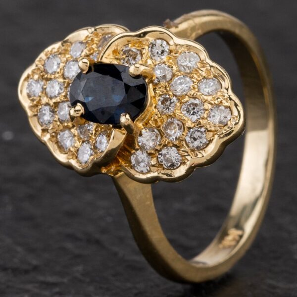 Pre-Owned 14ct Yellow Gold Diamond and Sapphire Marquise Cluster Ring 4336226