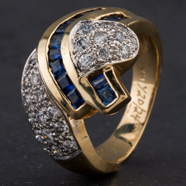Pre-Owned 14ct Yellow Gold Diamond Sapphire Cluster Ring 4336274