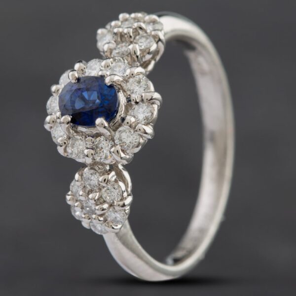Pre-Owned Platinum 0.40ct Sapphire & 0.40ct Brilliant Cut Diamond Triple Cluster Ring 4336292