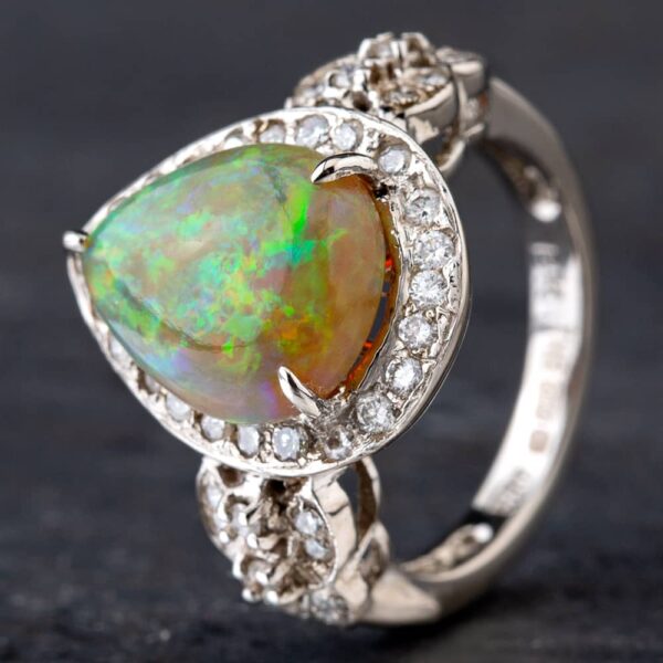 Pre-Owned 14ct 3.34ct Opal & 0.78ct Diamond Cluster Ring 4338018