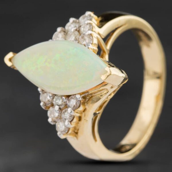 Pre-Owned 14ct Yellow Gold 1.46ct Opal & 0.42ct Brilliant Cut Diamond Marquise Cluster Ring 4338030