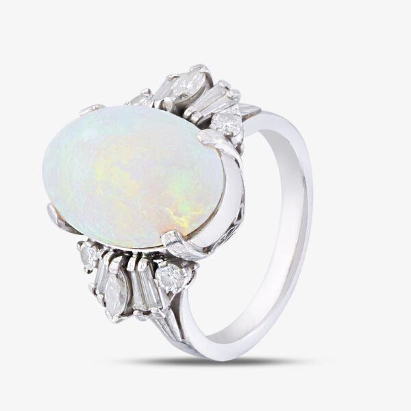 Pre-Owned Platinum Certificated 3.64ct Opal & 0.51ct Diamond Oval Dress Ring 43381012