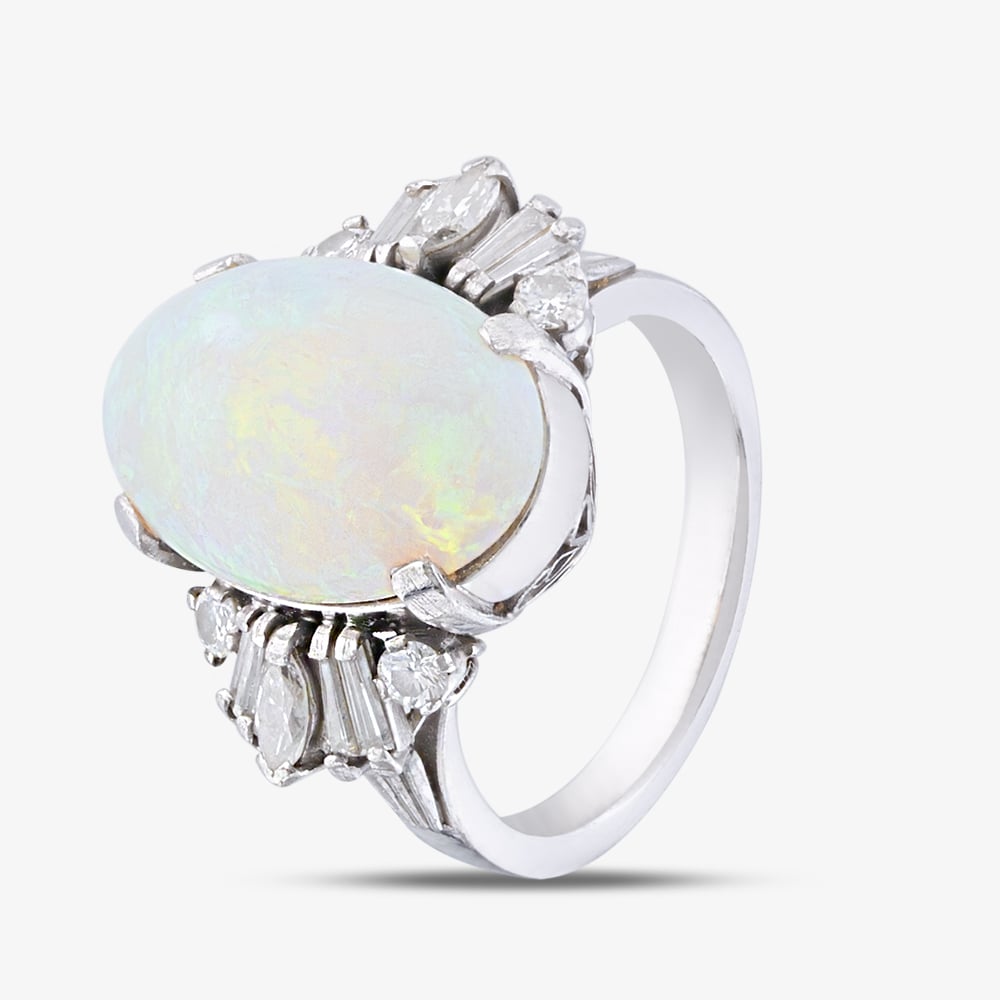 Pre-Owned Platinum Certificated 3.64ct Opal & 0.51ct Diamond Oval Dress Ring 43381012