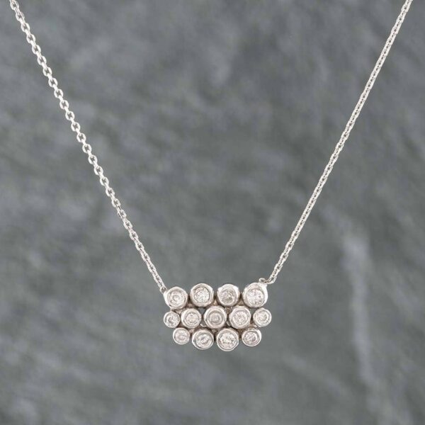Pre-Owned 14ct White Gold Brilliant Cut Diamond Bubble Cluster Pendant & 16 Inch Trace Chain 4314155110