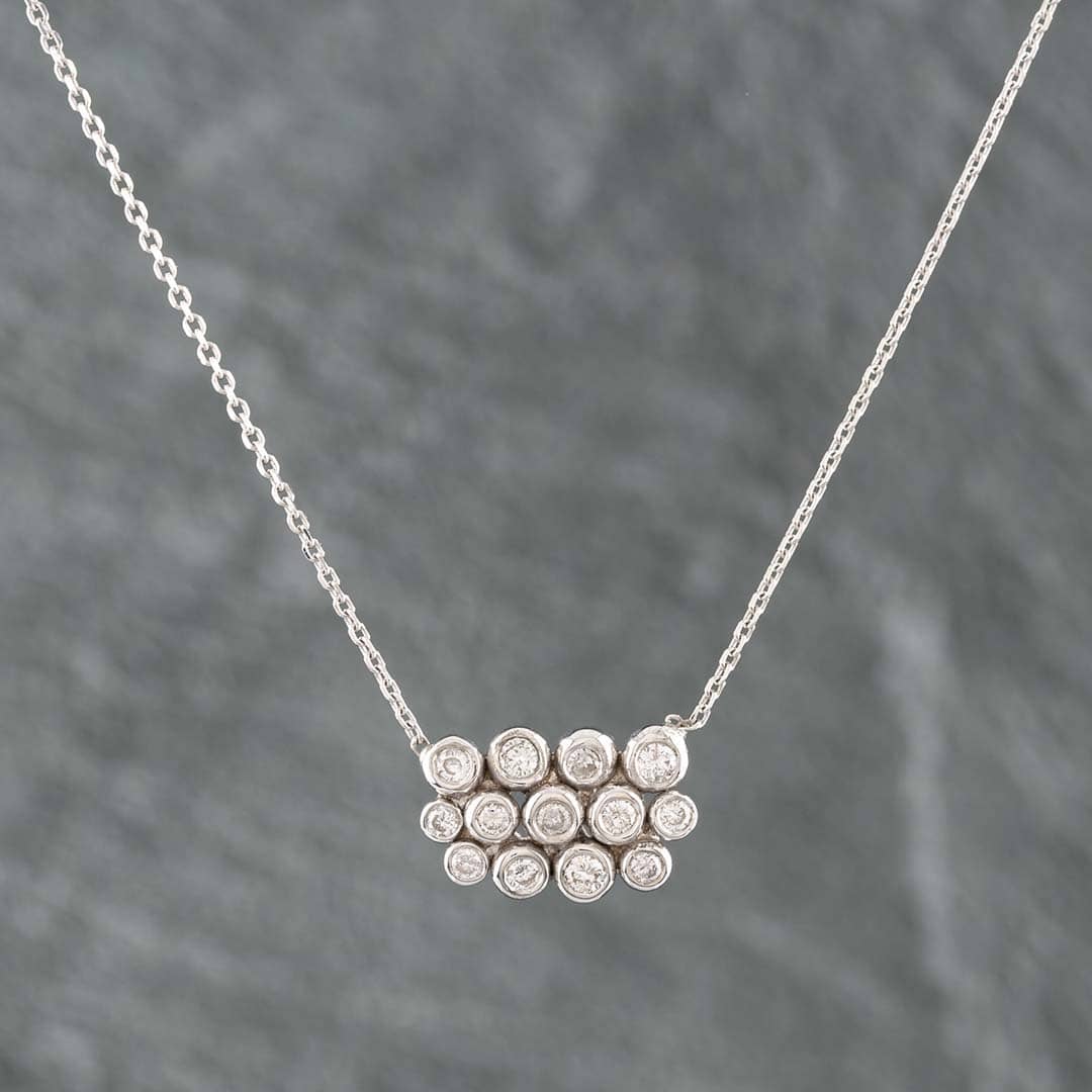 Pre-Owned 14ct White Gold Brilliant Cut Diamond Bubble Cluster Pendant & 16 Inch Trace Chain 4314155110