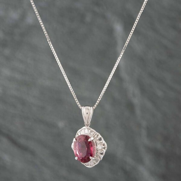 Pre-Owned Platinum 3.65ct Pink Tourmaline & 0.38ct Diamond Oval Cluster Pendant & 16-18 Inch Box Chain 43141578