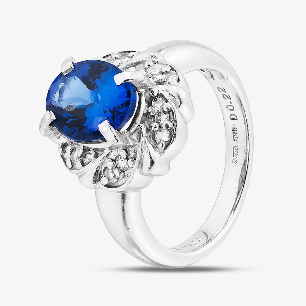 Pre-Owned Platinum 2.91ct Tanzanite & 0.22ct Brilliant Cut Diamond Oval Cluster Ring 43411032