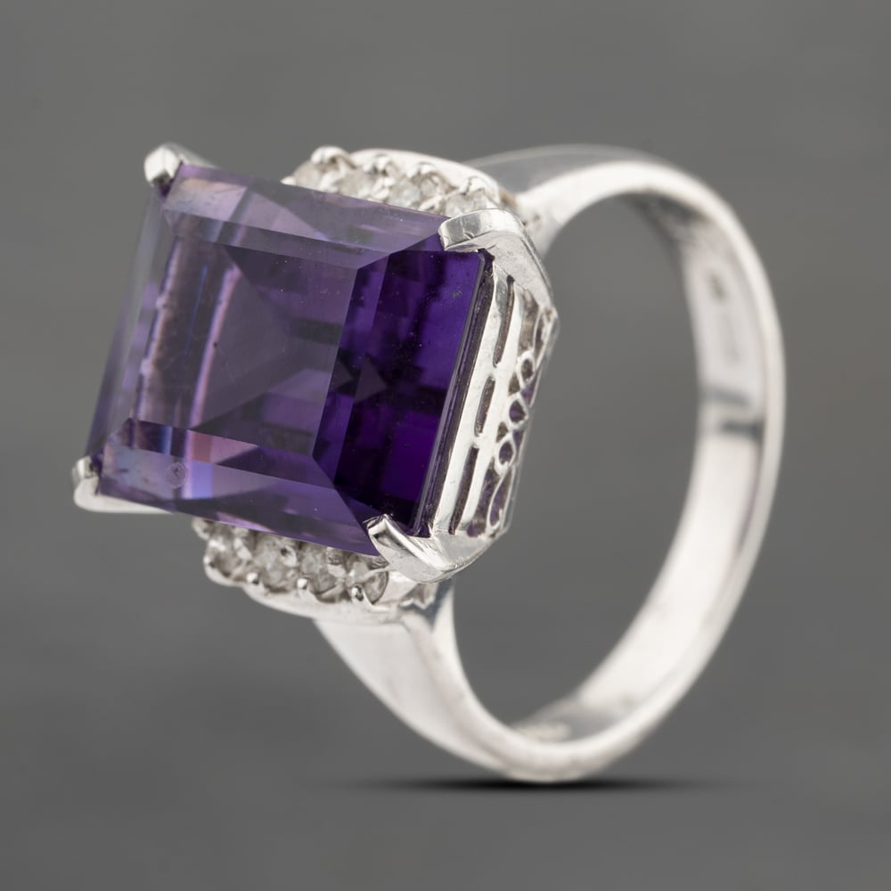 Pre-Owned Platinum 7.48ct Amethyst & 0.12ct Brilliant Cut Diamond Rectangular Dress Ring 43421009