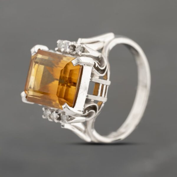Pre-Owned Platinum Citrine & 0.10ct Diamond Rectangular Dress Ring 43431004