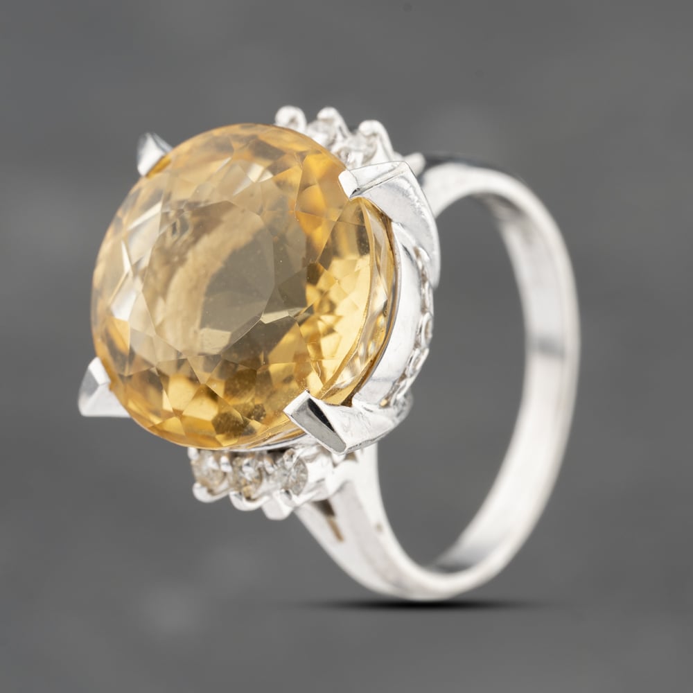 Pre-Owned Platinum 10.1ct Chrysoberyl Citrine & 0.10ct Diamond Round Dress Ring 43431005