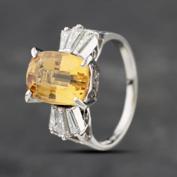 Pre-Owned Platinum Imperial Topaz & Baguette Cut Diamond Cushion Shape Dress Ring 43451010