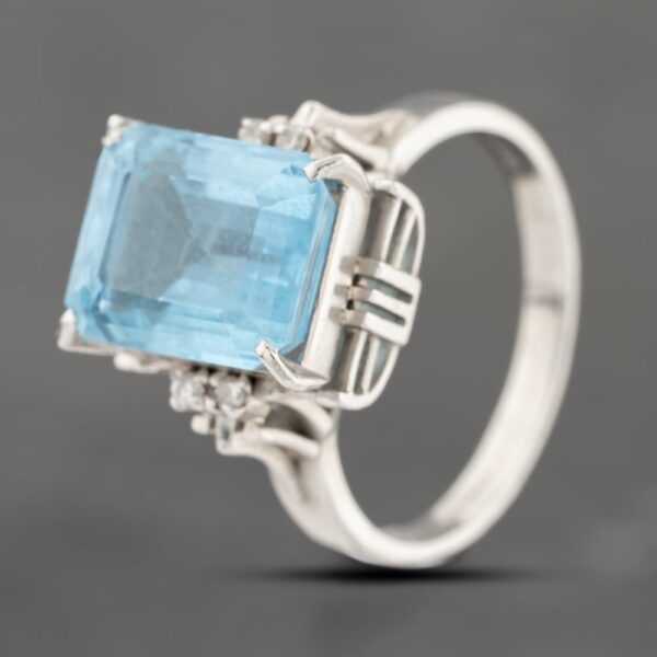 Pre-Owned Platinum 6.37ct Blue Topaz & 0.06ct Diamond Rectangular Dress Ring 43451015