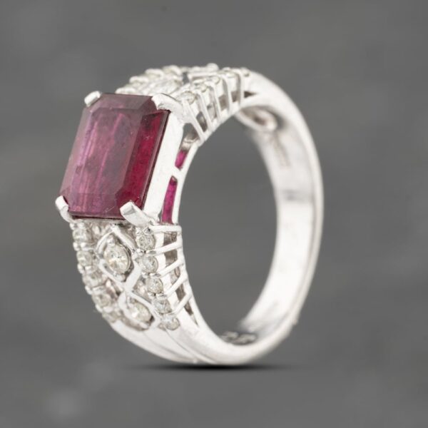 Pre-Owned Platinum 2.13ct Red Tourmaline & 0.33ct Diamond Rectangular Dress Ring 43461004