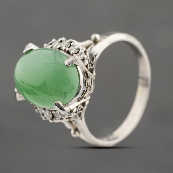 Pre-Owned Platinum Jade & 0.24ct Diamond Oval Dress Ring 43481000