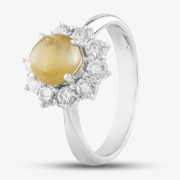 Pre-Owned Platinum 1.64ct Chrysoberyl Cats Eye & 0.62ct Brilliant Cut Diamond Round Cluster Ring 435115776