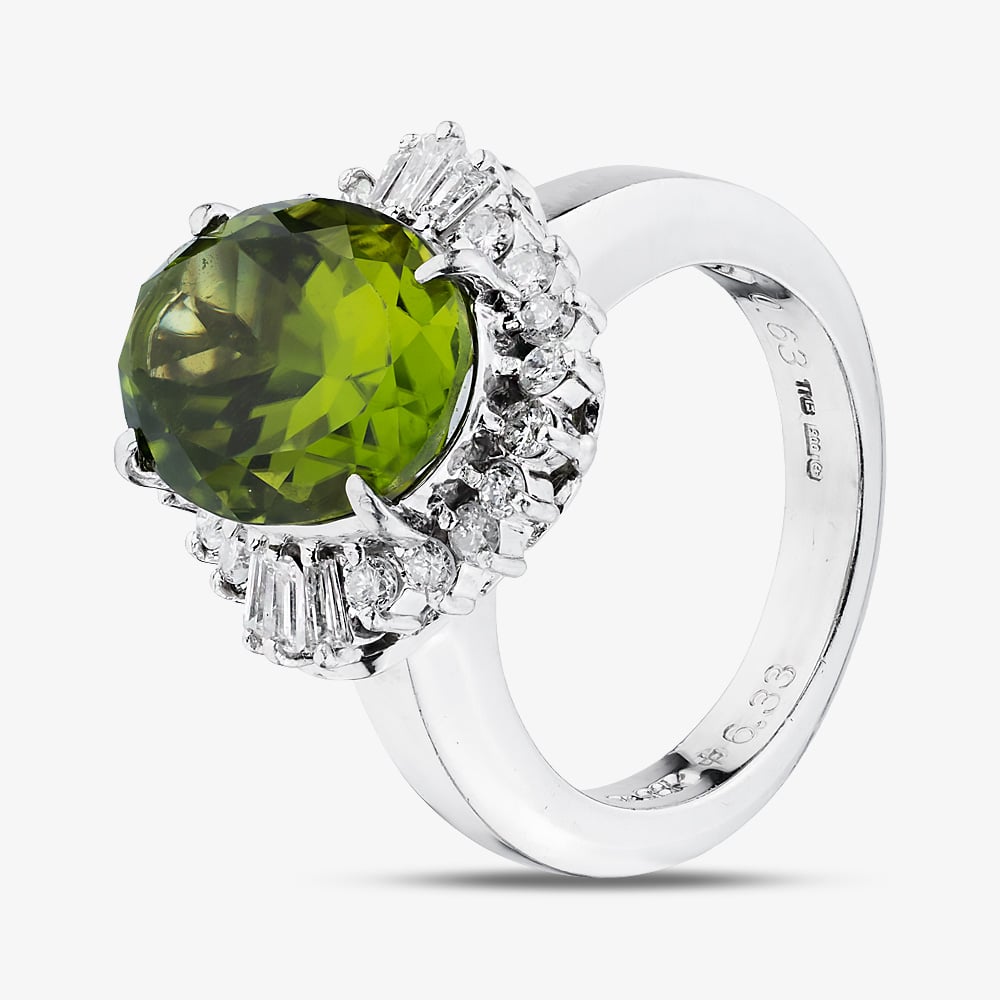 Pre-Owned Platinum 6.33ct Peridot & 0.63ct Diamond Oval Cluster Ring 43541006