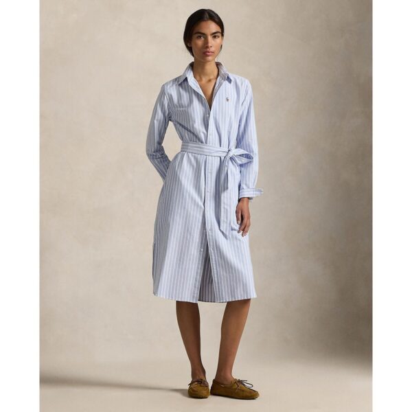 Striped Shirt Dress with Tie-Waist and Long Sleeves