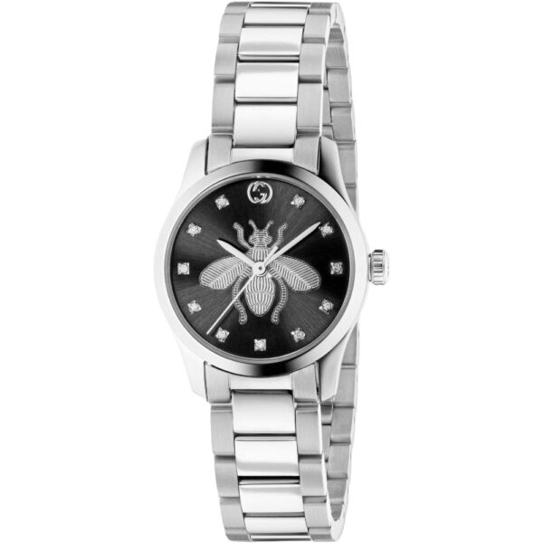 Gucci Womens YA1265024 G-Timeless Black Dial Ladies Watch - Silver Stainless Steel - One Size