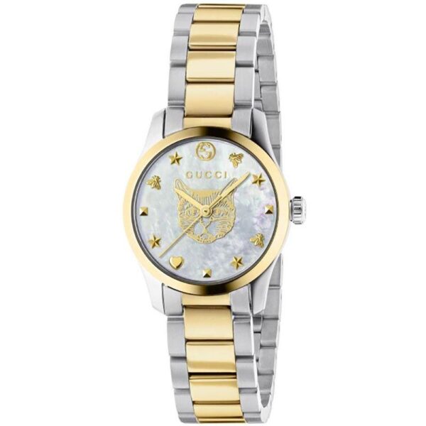 Gucci Womens YA1265012 G-Timeless 27mm Ladies Watch - Silver & Gold Stainless Steel - One Size