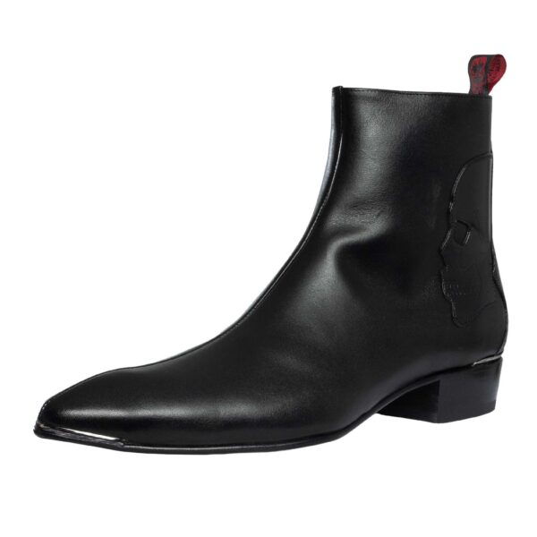 Skull Leather Zip Chelsea Boots