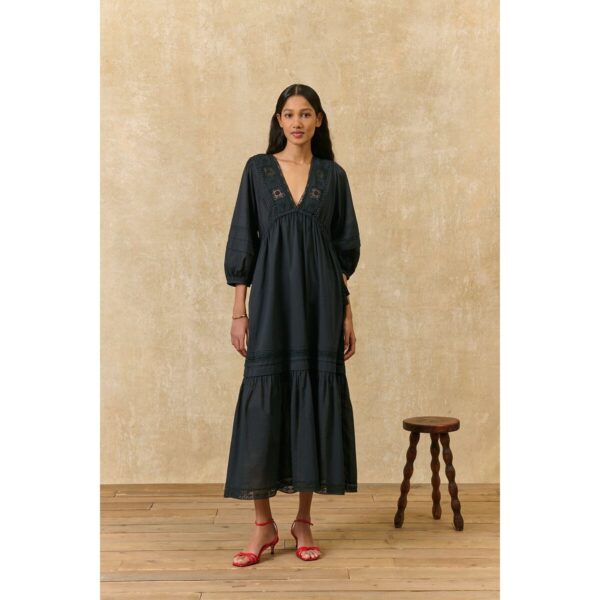 Bali Embroidered 3/4 Length Sleeve Maxi Dress
