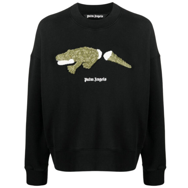 Palm Angels Mens Croco Logo Black Jumper - Size X-Small