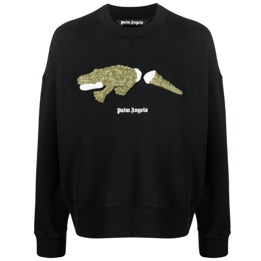 Palm Angels Mens Croco Logo Black Jumper - Size X-Small