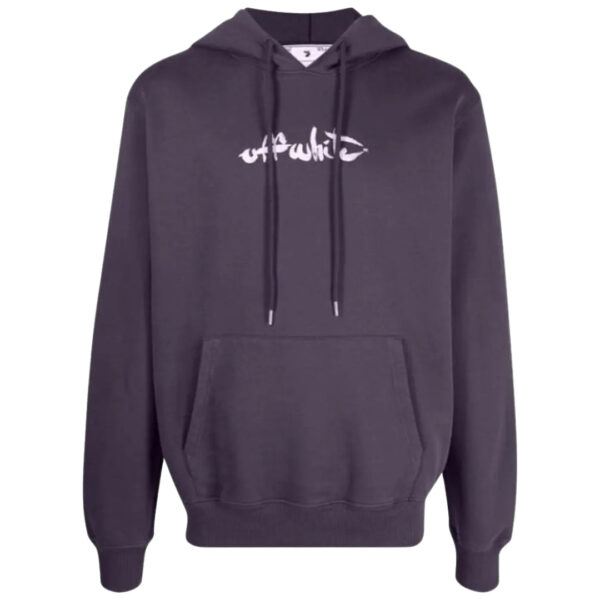 Off-White Mens Paint Arrow Logo Slim Fit Aubergine Purple Hoodie Cotton - Size X-Small