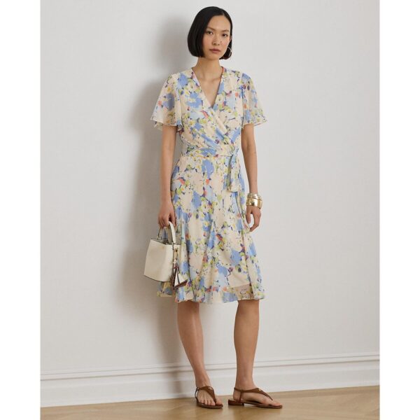 Floral Print Short Sleeve Wrapover Dress