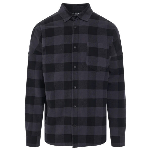 Palm Angels Mens Curved Logo Checked Black Shirt Textile - Size Small