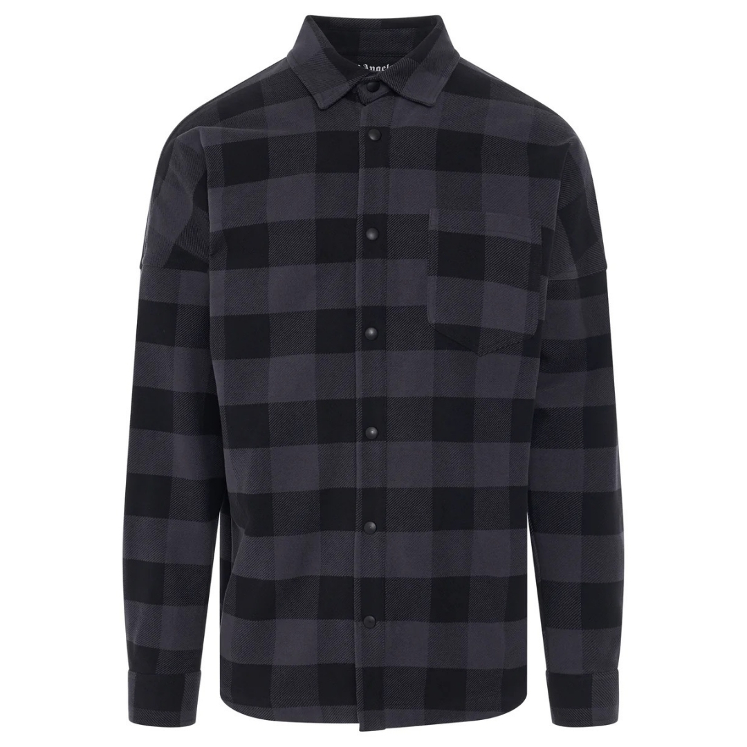 Palm Angels Mens Curved Logo Checked Black Shirt Textile - Size Small