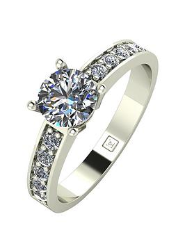 Moissanite Lady Lynsey 9Ct Gold 1Ct Total Round Brilliant Moissanite Solitaire Ring With Stone Set Shoulders