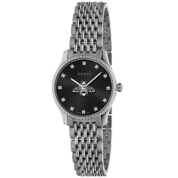 Gucci Womens YA1265020 G-Timeless Black Dial with Bee Ladies Watch - Silver Stainless Steel - One Size
