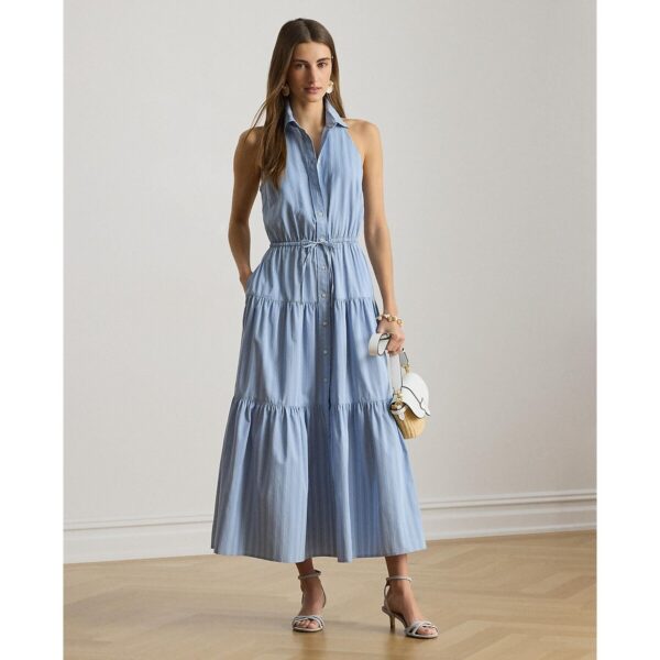 Striped Sleeveless Maxi Shirt Dress