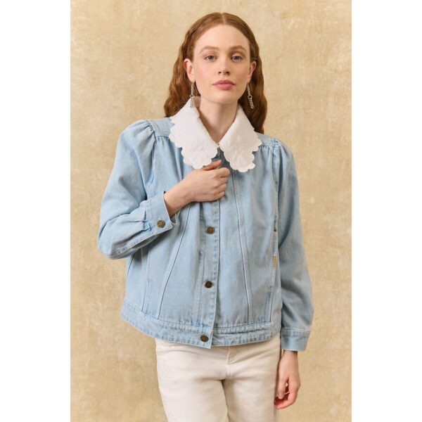 Hannea Denim Jacket with Removable Embroidered Collar