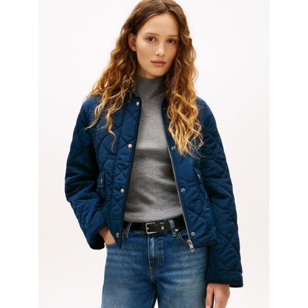 Short Quilted Jacket with Polo Collar