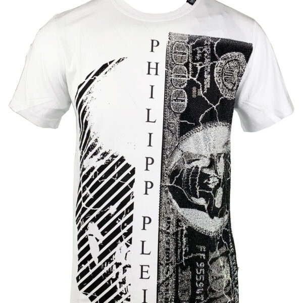 Philipp Plein Mens MTK1448 "Money" 01 White T-Shirt Cotton - Size Small