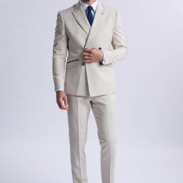 Caridi Beige Double Breasted Two Piece Suit