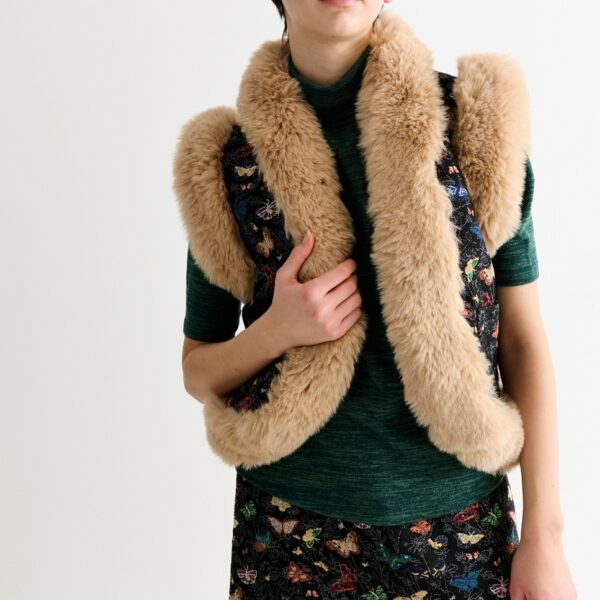 Dominica Butterfly Ball Jacquard Faux Fur Trimmed Waistcoat – Multicoloured