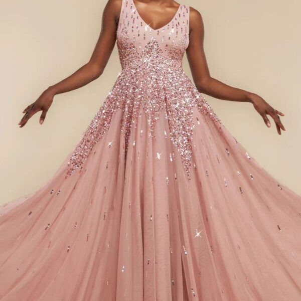 Sunray Hand Embellished Sequin A-Line Sleeveless Maxi Dress - Blush Pink by Goddiva