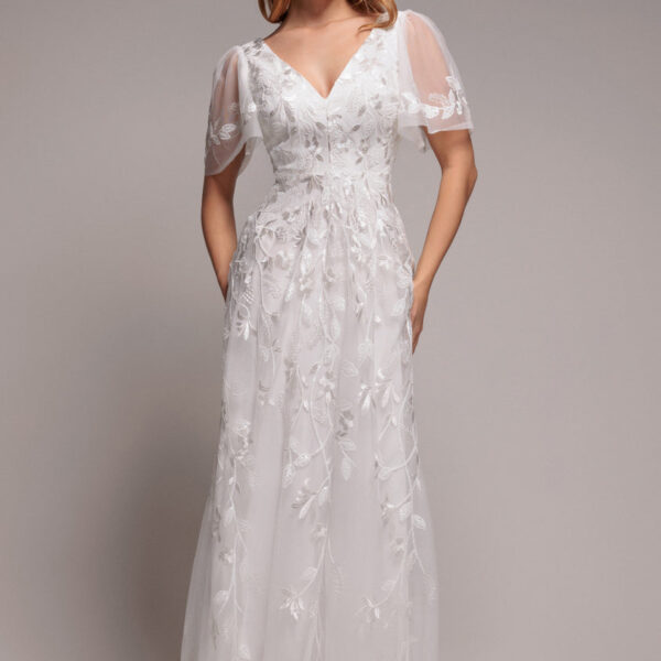 Flared Sleeve Embroidered Maxi Dress - White by Goddiva