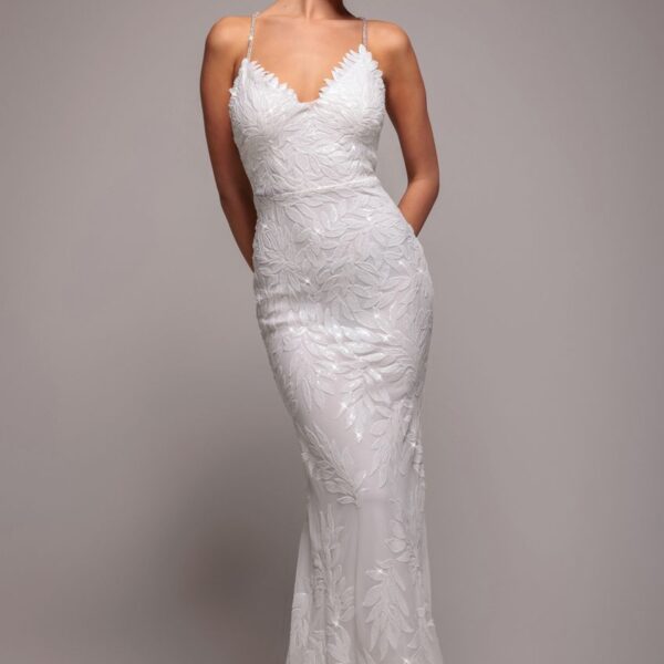 Cross Back Diamante Strap Sequin Maxi - White by Goddiva