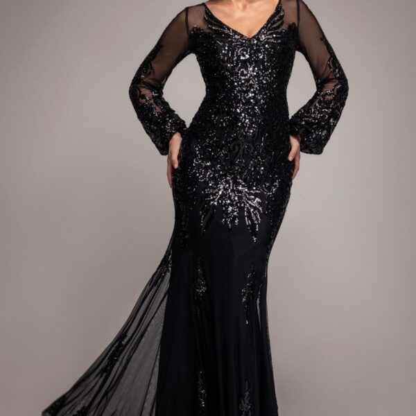 Embellished Sequin Bishop Sleeve Maxi Dress - Black by Goddiva