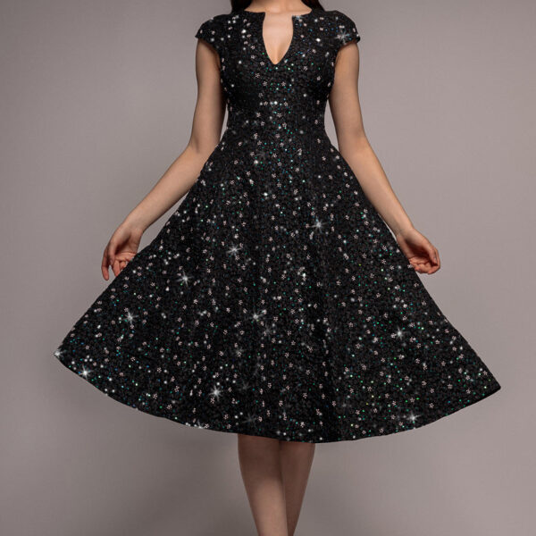 Bead Embellished Jacquard A Line Midi Dress - Black by Goddiva