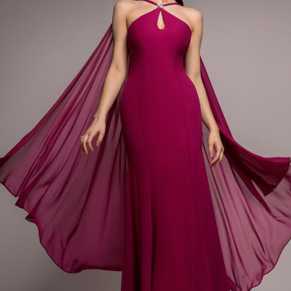 Multiway Cape Chiffon With Embellished Trim Maxi Dress - Magenta by Goddiva